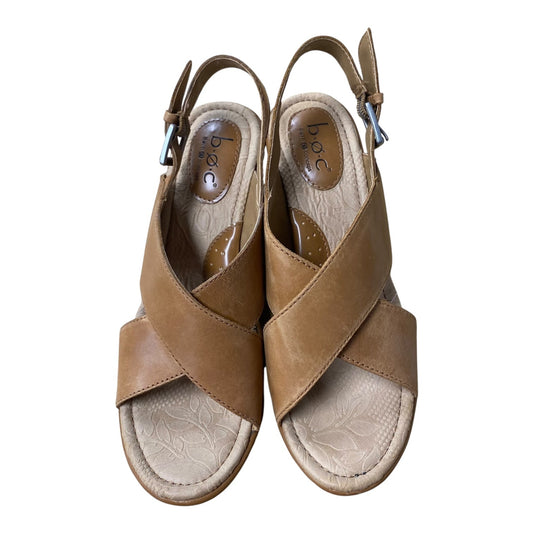 Sandals Heels Wedge By BOC In Tan, Size:7