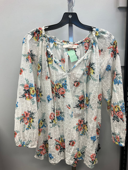 Top 3/4 Sleeve By Loft In Floral Print, Size:L