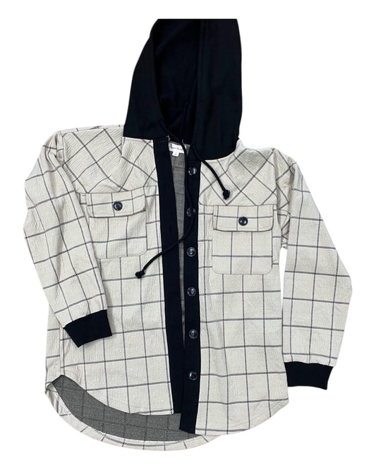 Jacket Shirt By Hem & Thread In Black & Cream, Size:S