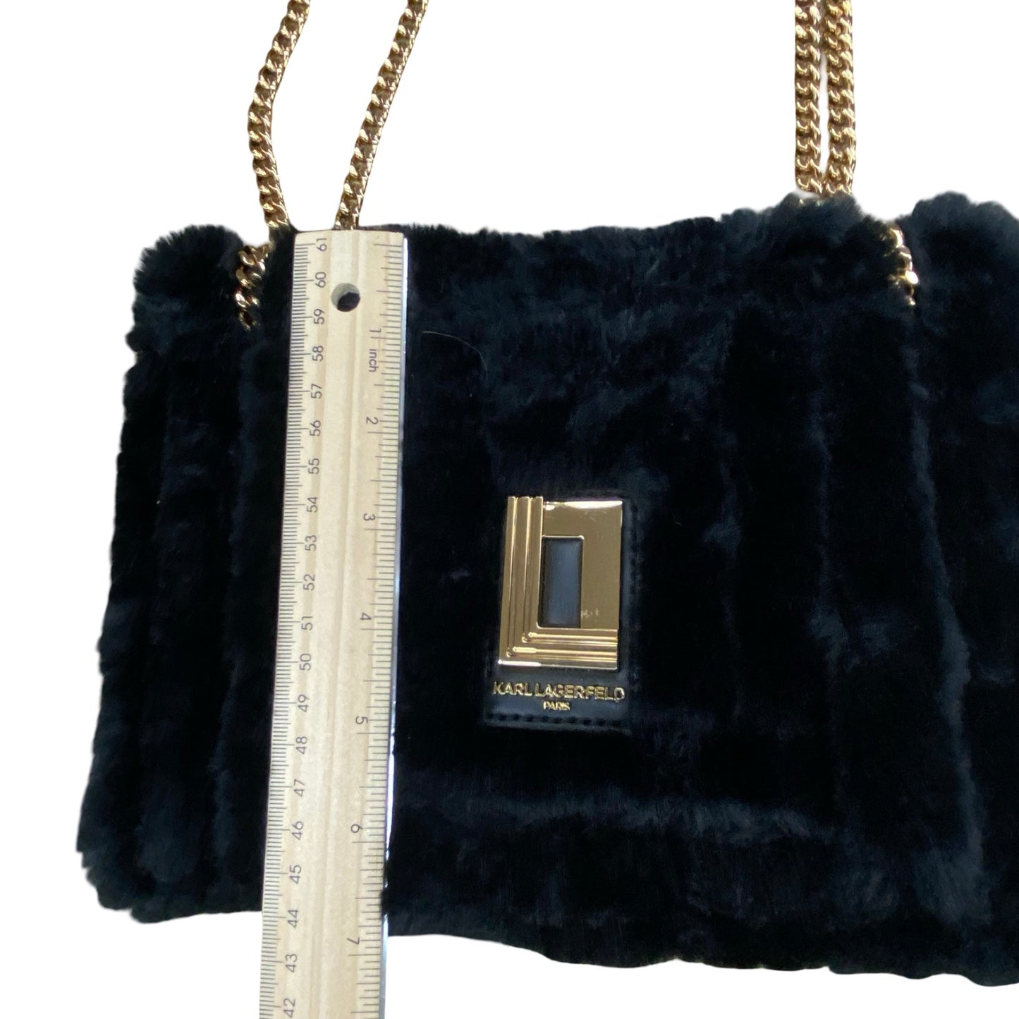 Handbag Designer By Karl Lagerfeld In Black & Gold, Size:Small