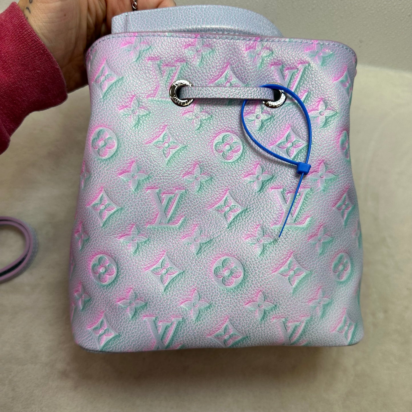 Limited edition NéoNoé BB bucket bag in Lilas Monogram Empreinte Summer Stardust leather Luxury Designer By Louis Vuitton, Size: Small