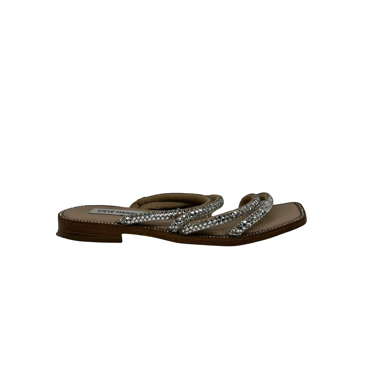 Sandals Flats By Steve Madden In Silver & Tan, Size:6.5