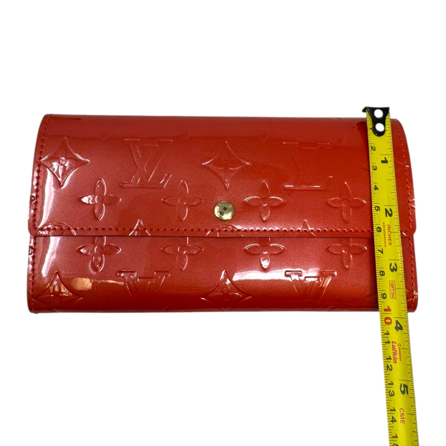 Sarah Vernis Embossed Patent Leather Wallet in Rouge Luxury Designer By Louis Vuitton, Size: Large