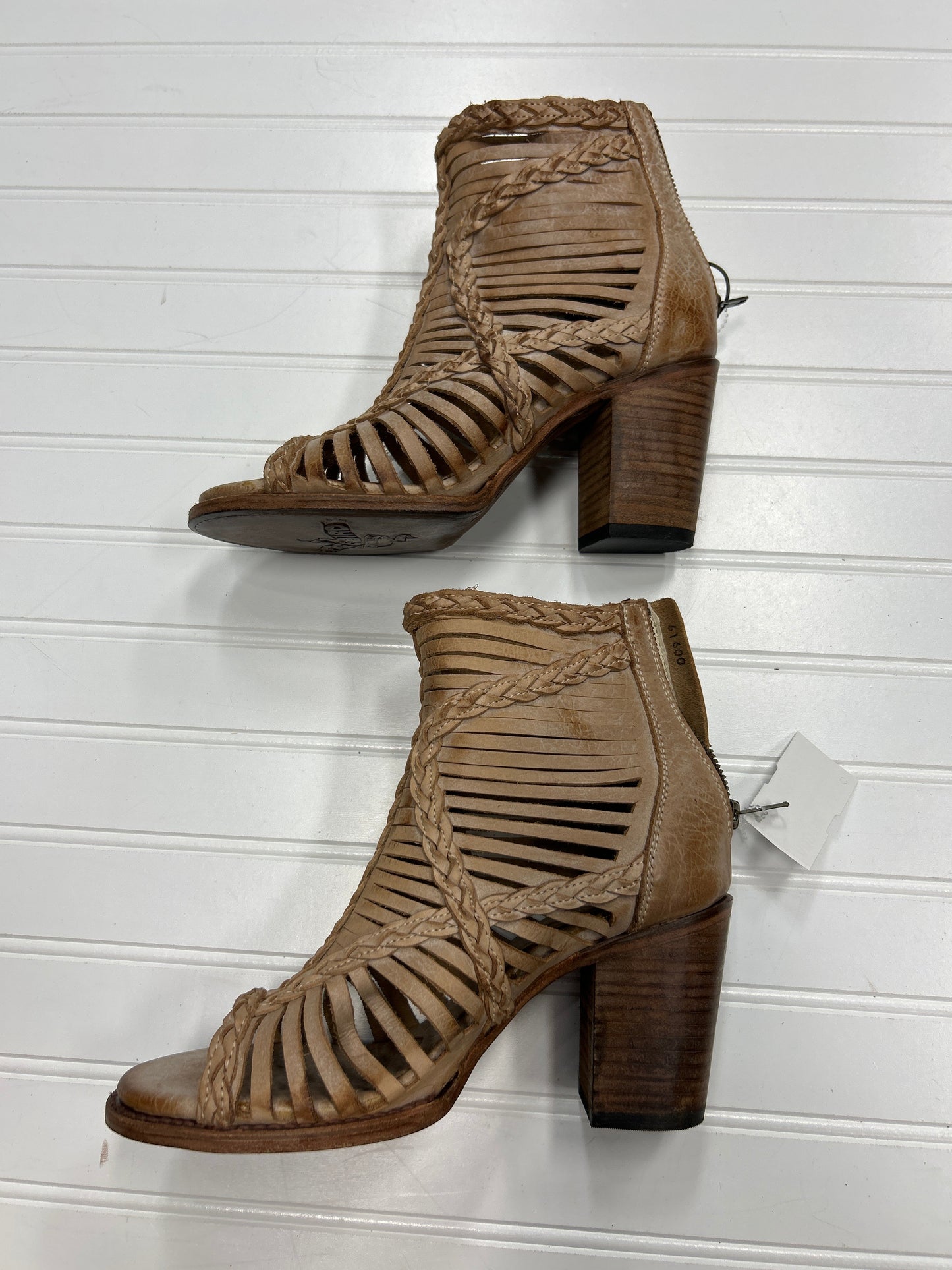 Sandals Heels Block By Freebird In Brown, Size:9