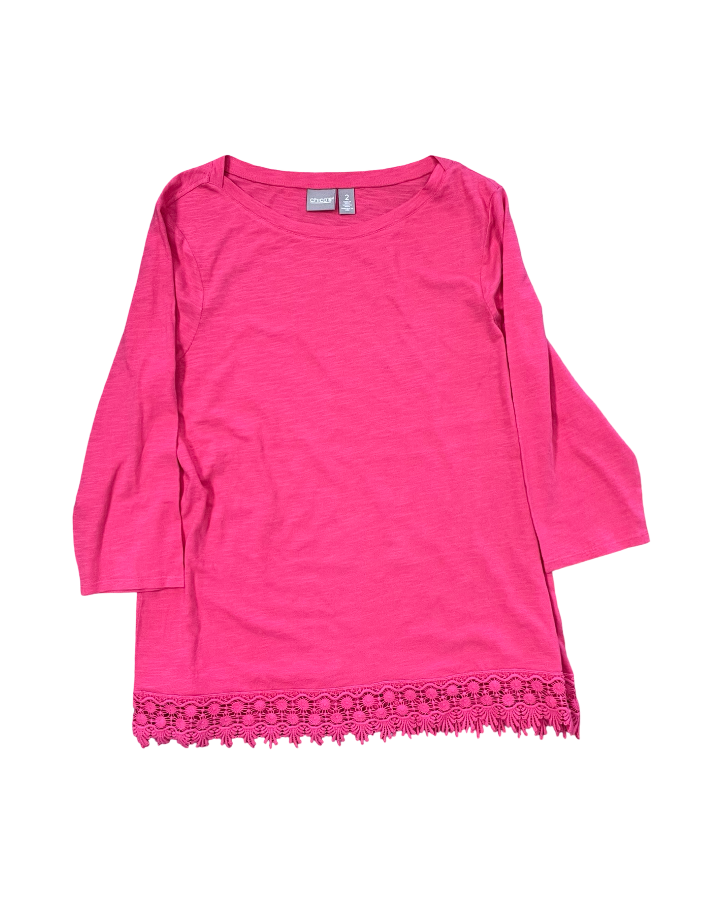 Top 3/4 Sleeve By Chicos In Pink, Size:L