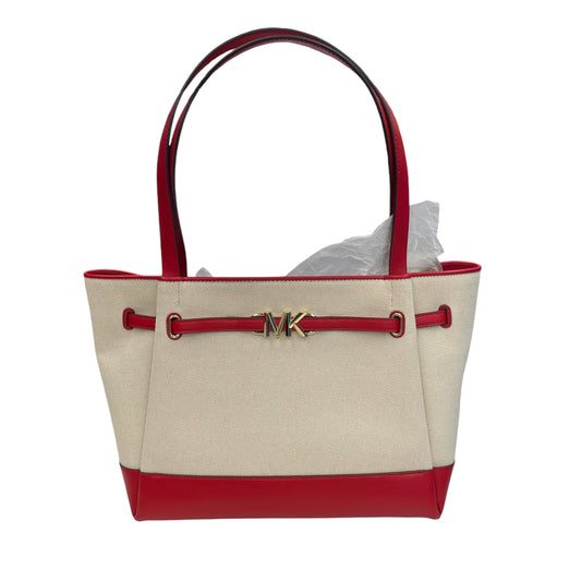 Handbag Designer By Michael Kors In Cream & Red, Size:Large