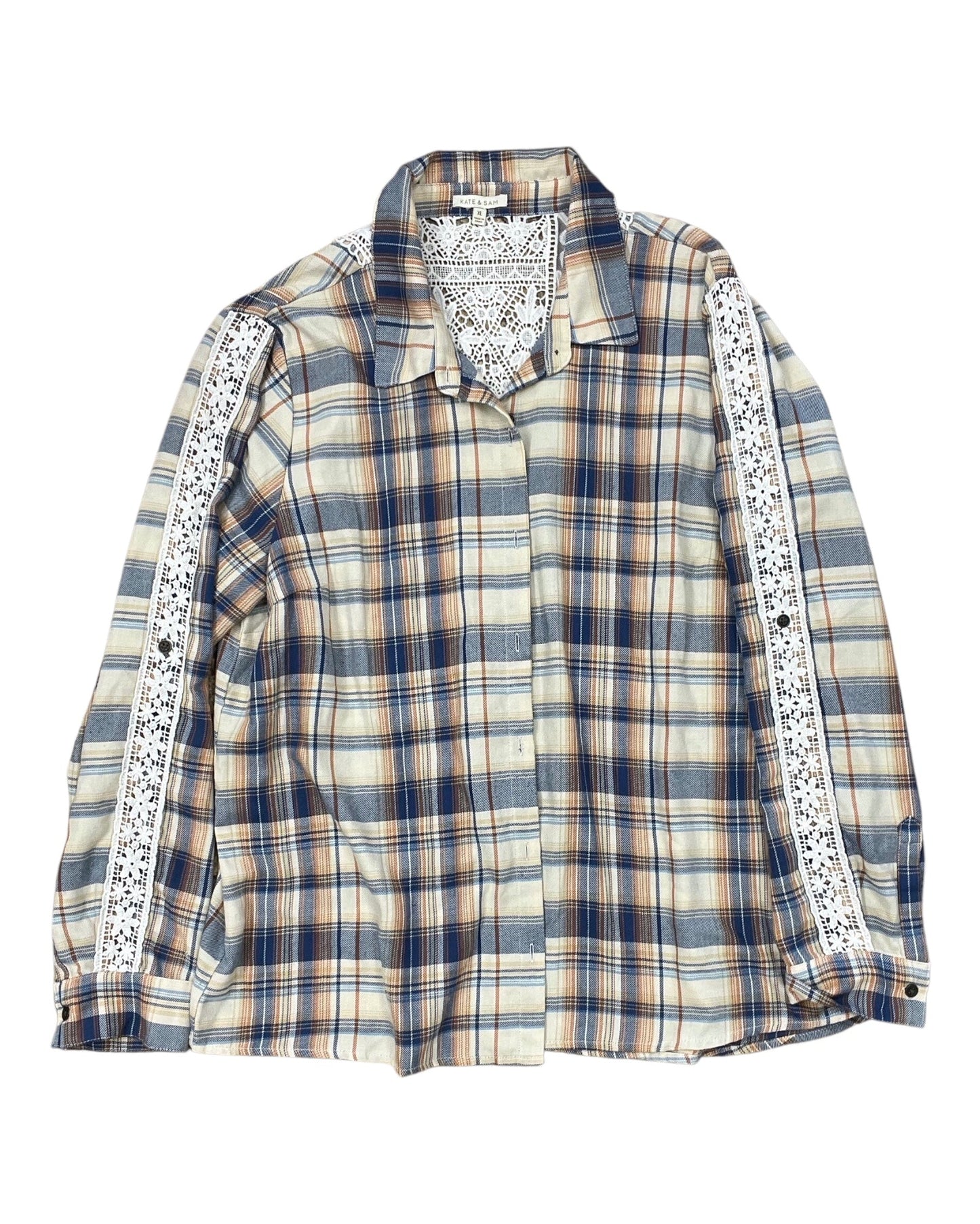 Blouse Ls By Clothes Mentor In Blue & Cream, Size:Xl