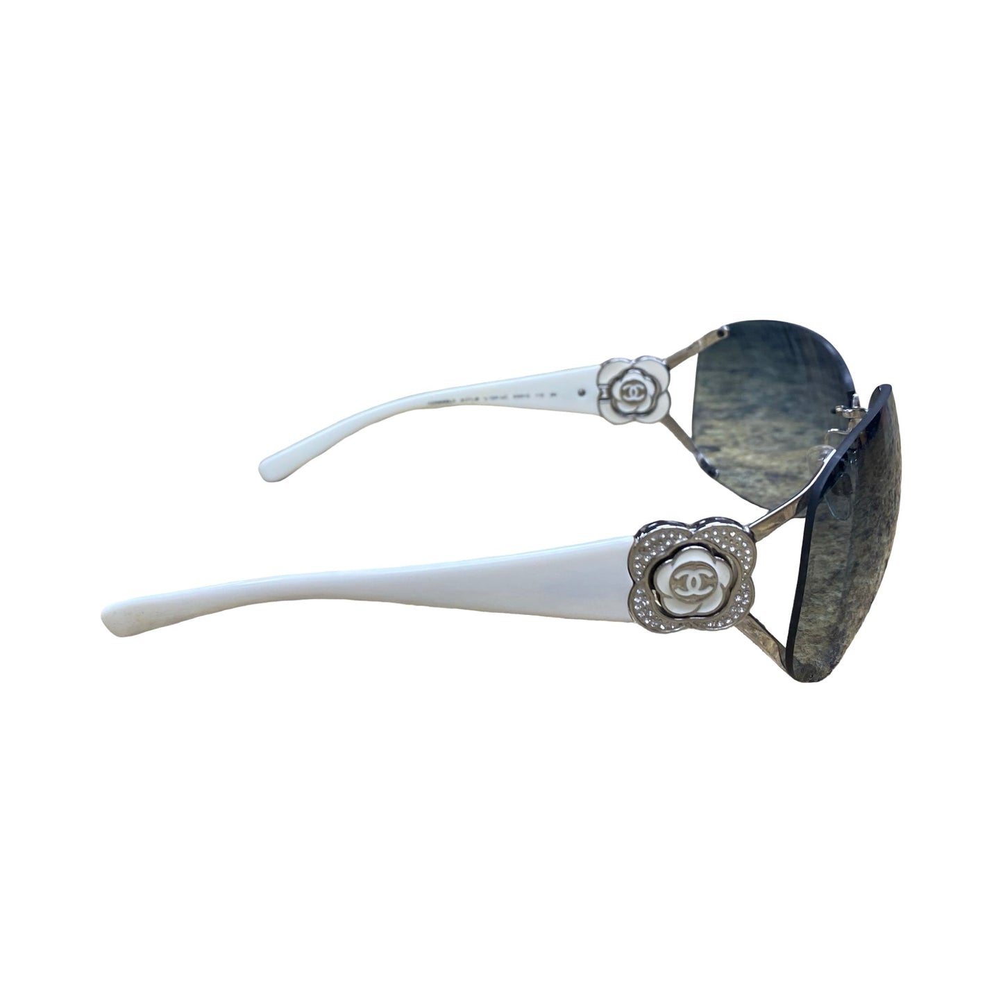 Sunglasses Luxury Designer By Chanel In Silver & White, Size:
