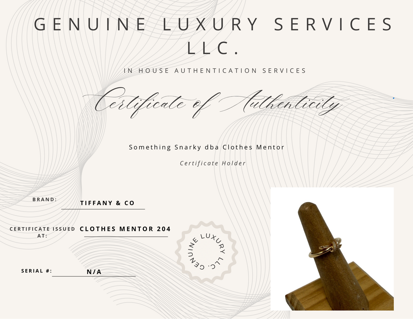 Tiffany & Company Knot 18K Diamond Luxury Ring, Size 6