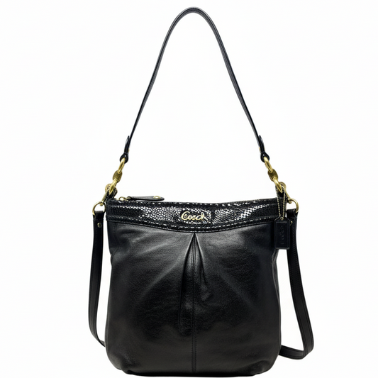 Ashley Leather Hobo Bag With Snake Trim Designer By Coach, Size: Medium