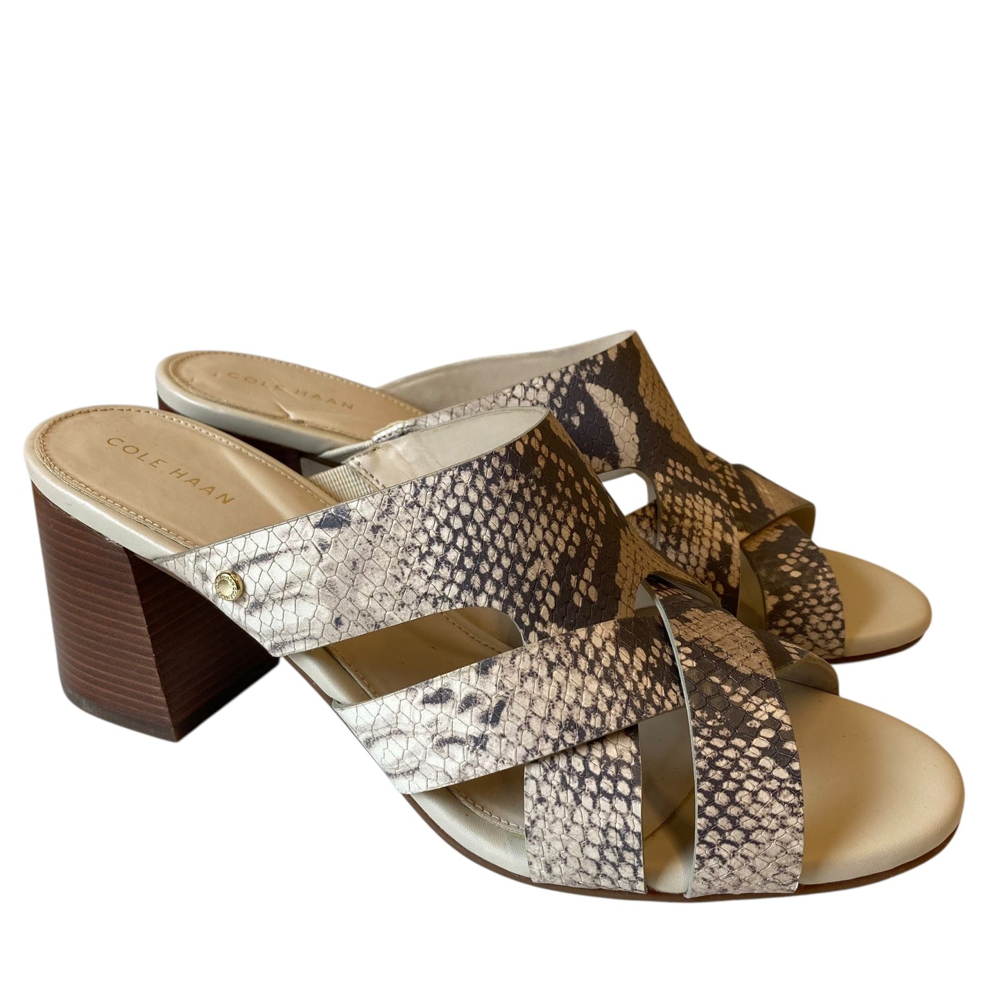 Sandals Heels Block By Cole-Haan In Snakeskin Print, Size:10
