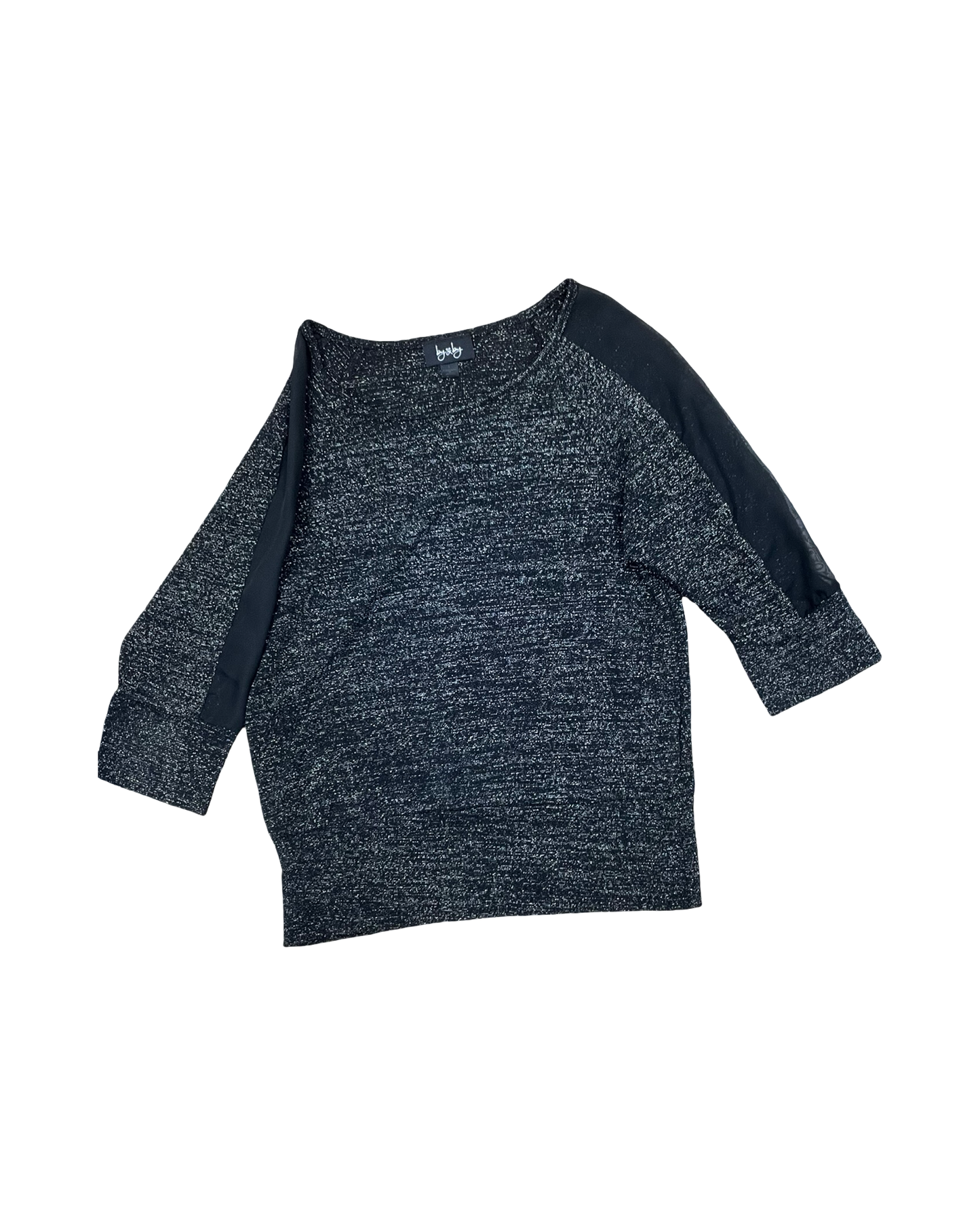 Top 3/4 Sleeve By By & By In Black & Silver, Size:L