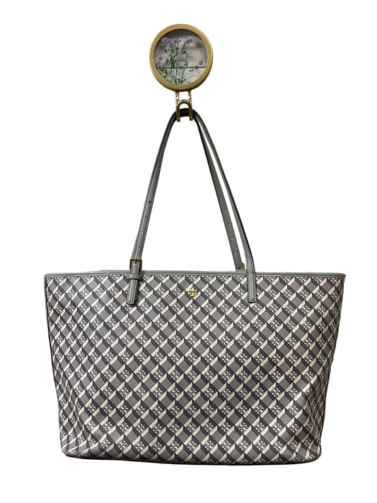 Handbag Designer By Tory Burch In Grey & White, Size:Large