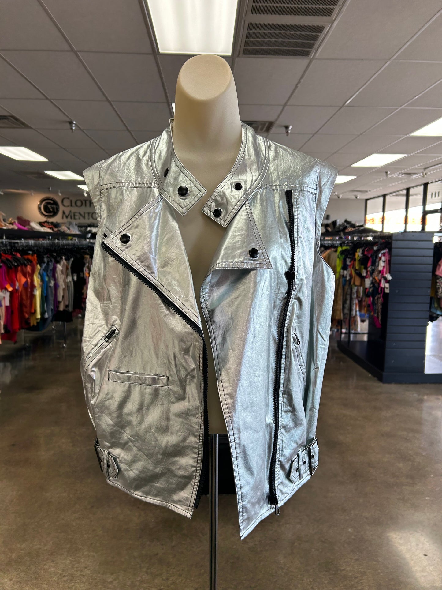 Vest Designer By Rebecca Minkoff In Silver, Size:S