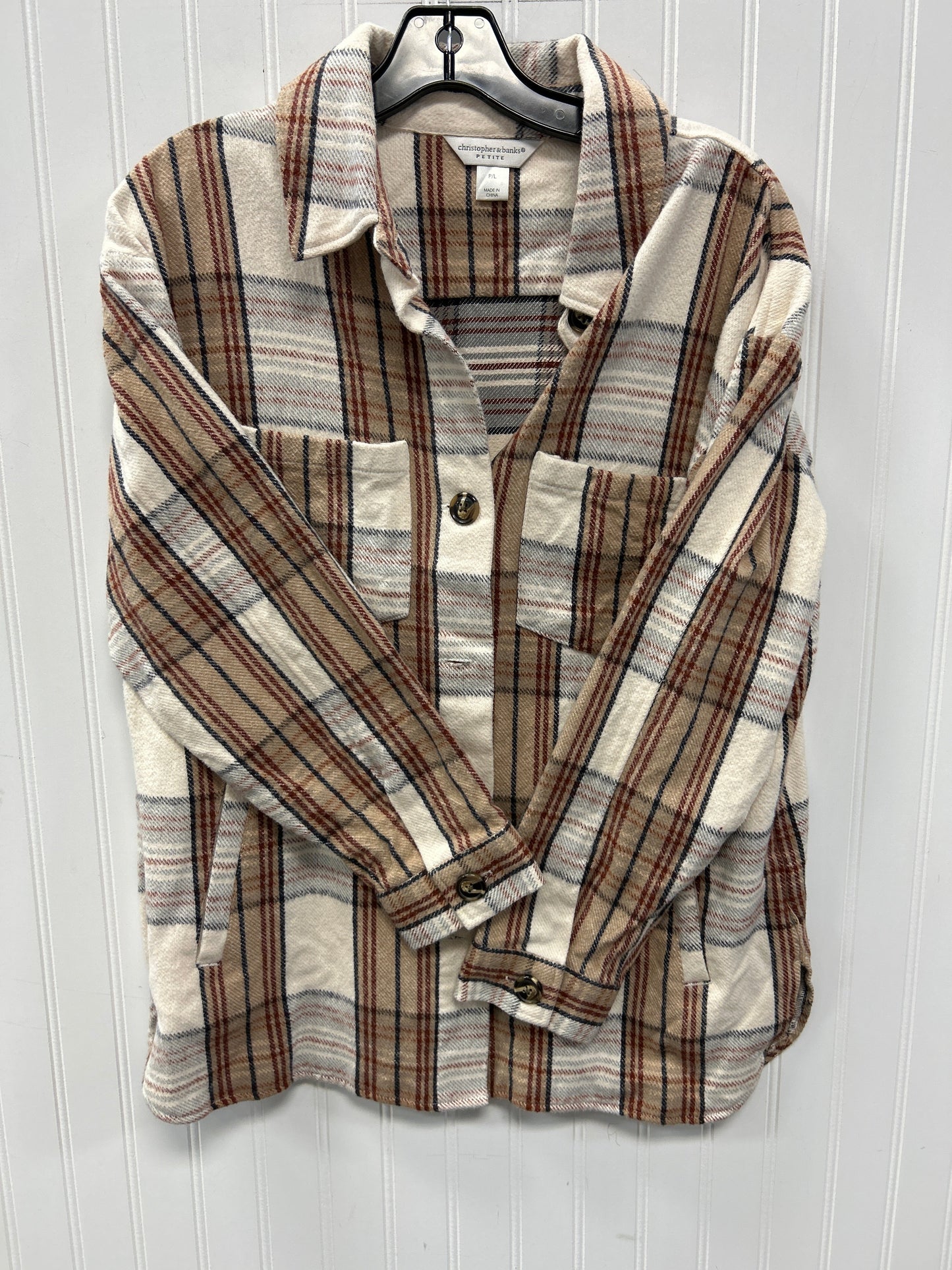 Jacket Fleece By Christopher And Banks In Plaid Pattern, Size: Large petite