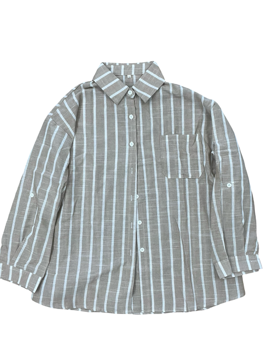 Blouse Ls By Clothes Mentor In Tan, Size:L