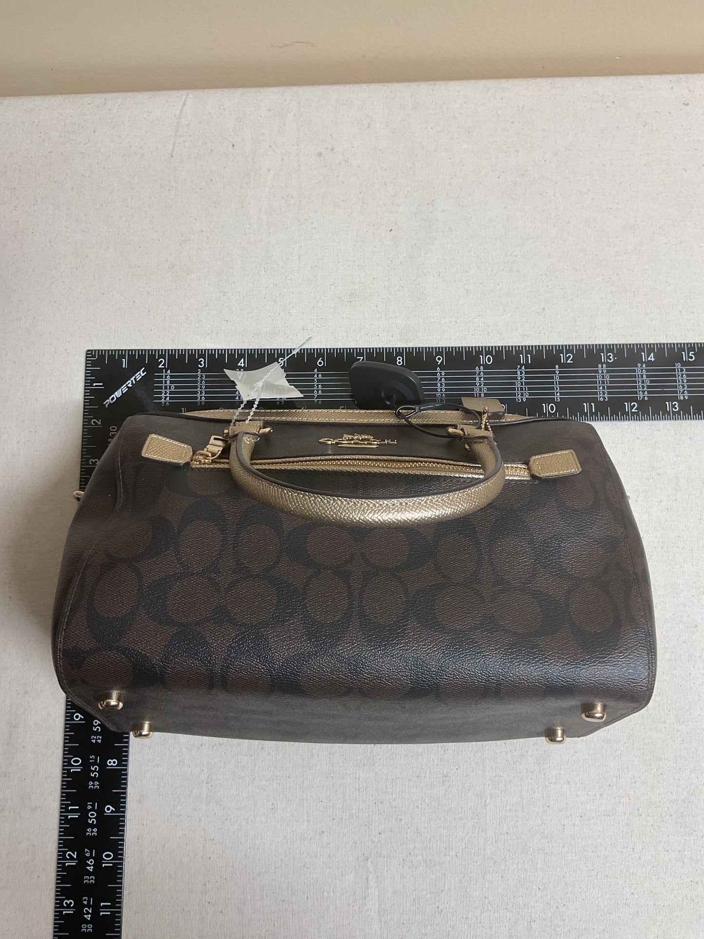 Handbag Designer By Coach In Brown & Gold, Size:Medium