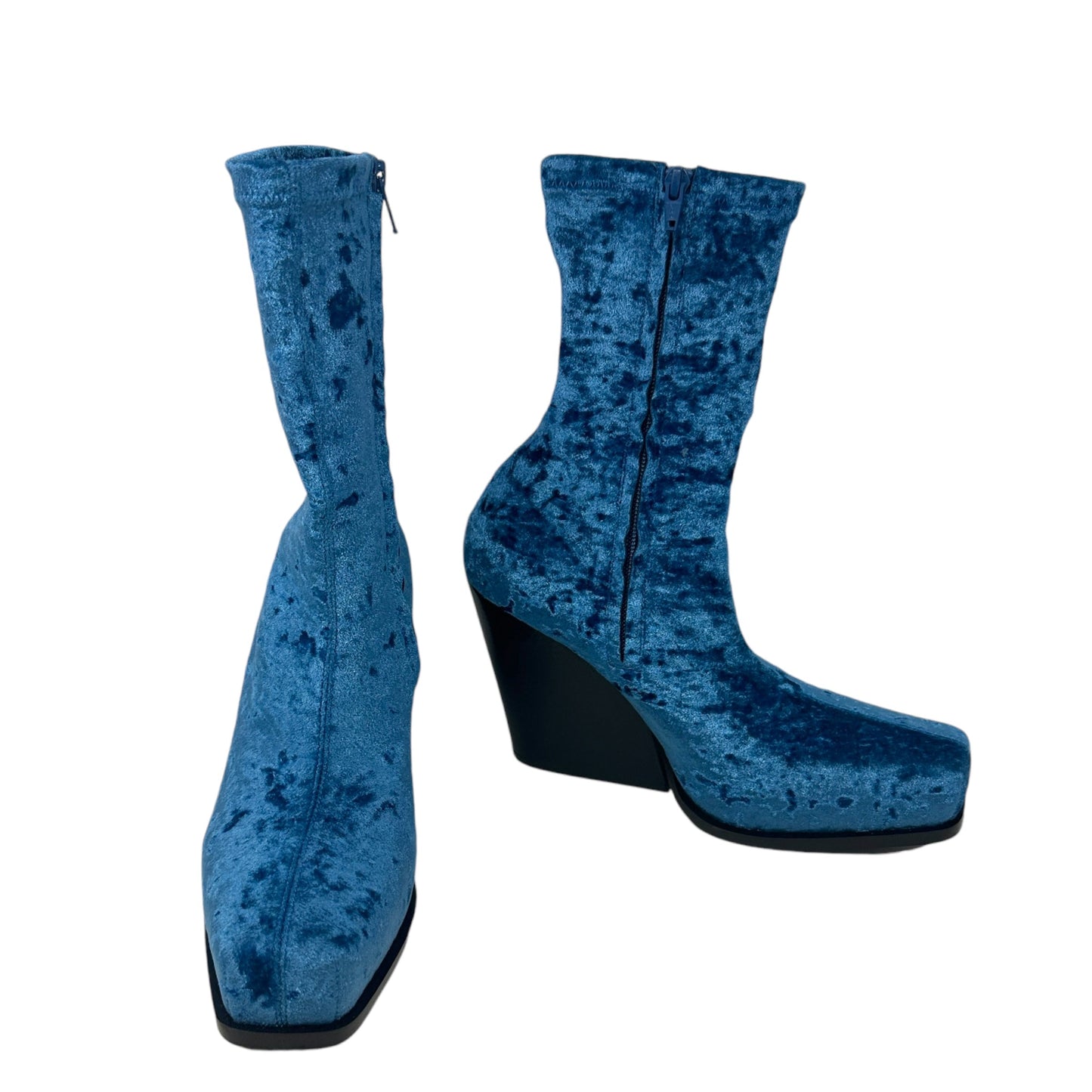 Cowboy Crushed Velvet Ankle Boots Luxury Designer In  By Stella Mccartney In Blue Lagoon, Size: US-8.5/EU-39