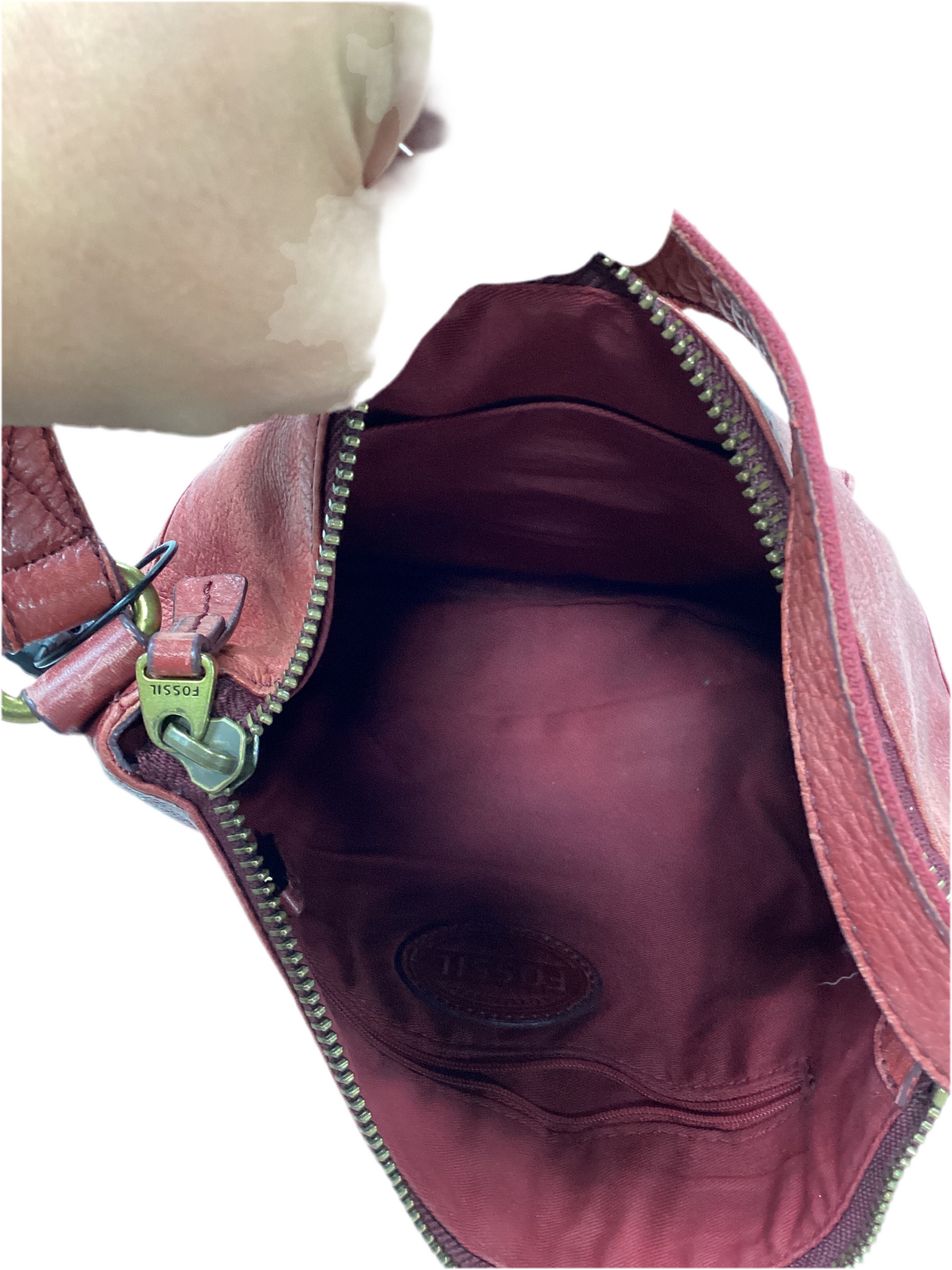 Handbag By Fossil In Red & Silver, Size:Medium