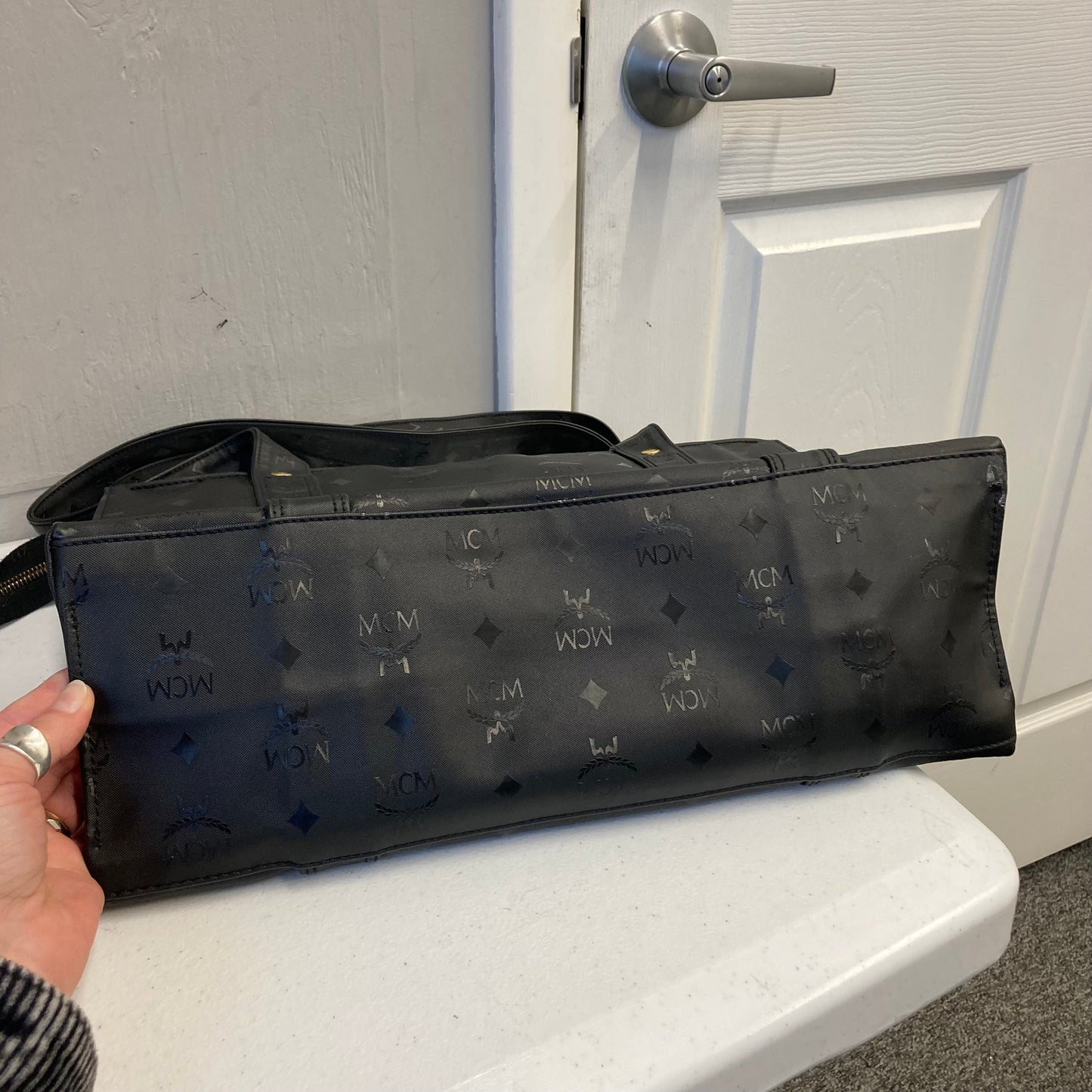 Tote Luxury Designer By Mcm In Black, Size:Large