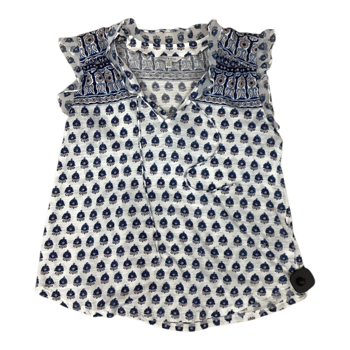 Blouse Sleeveless By Lucky Brand In Blue & White, Size:L
