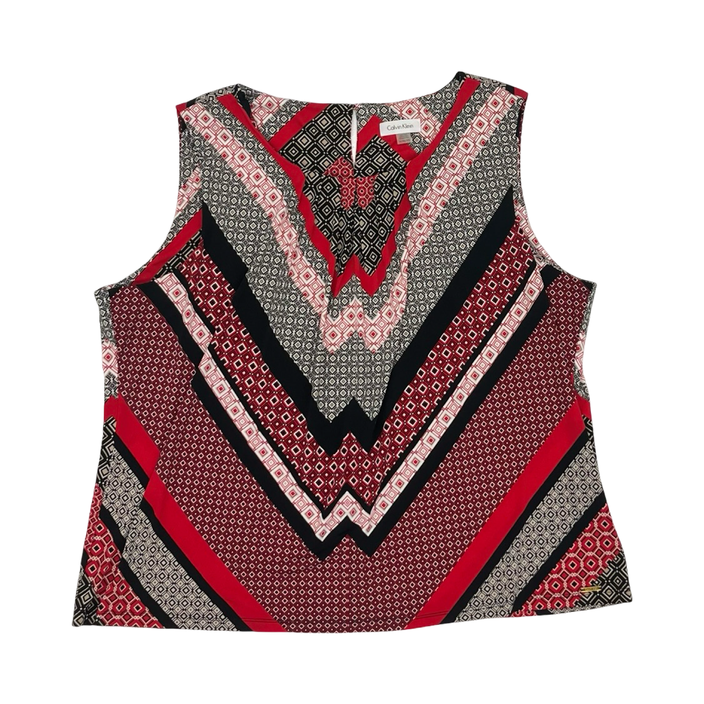 Blouse Sleeveless By Calvin Klein In Red & White, Size:3X