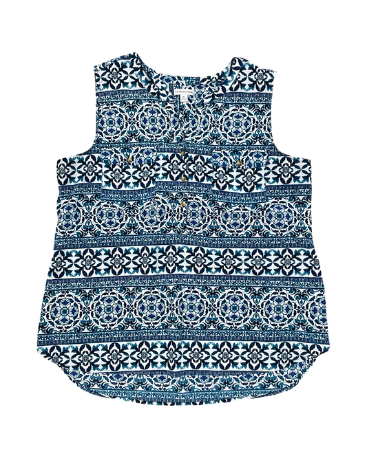 Top Sleeveless By Croft And Barrow In Blue & White, Size:Xl