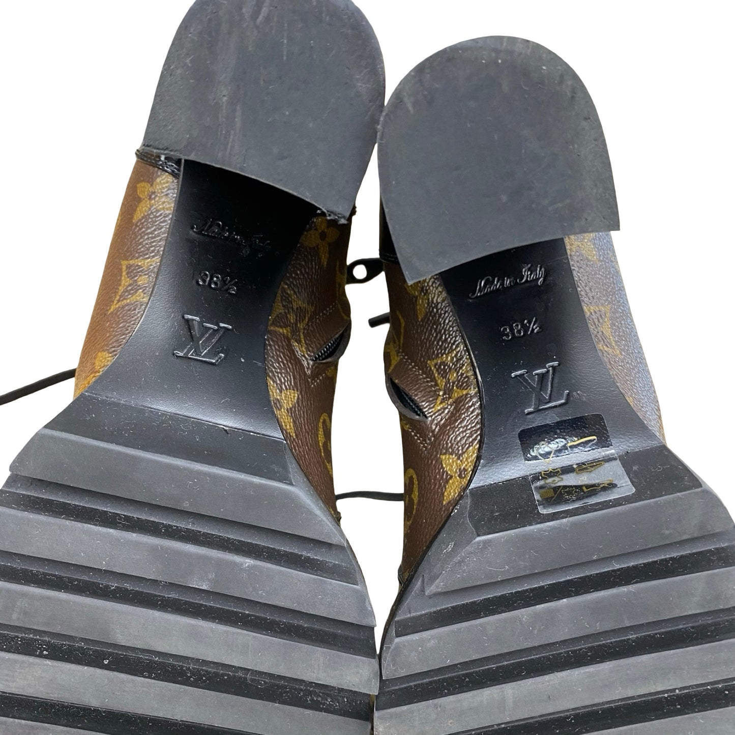 Boots Luxury Designer By Louis Vuitton In Black & Brown, Size:8.5