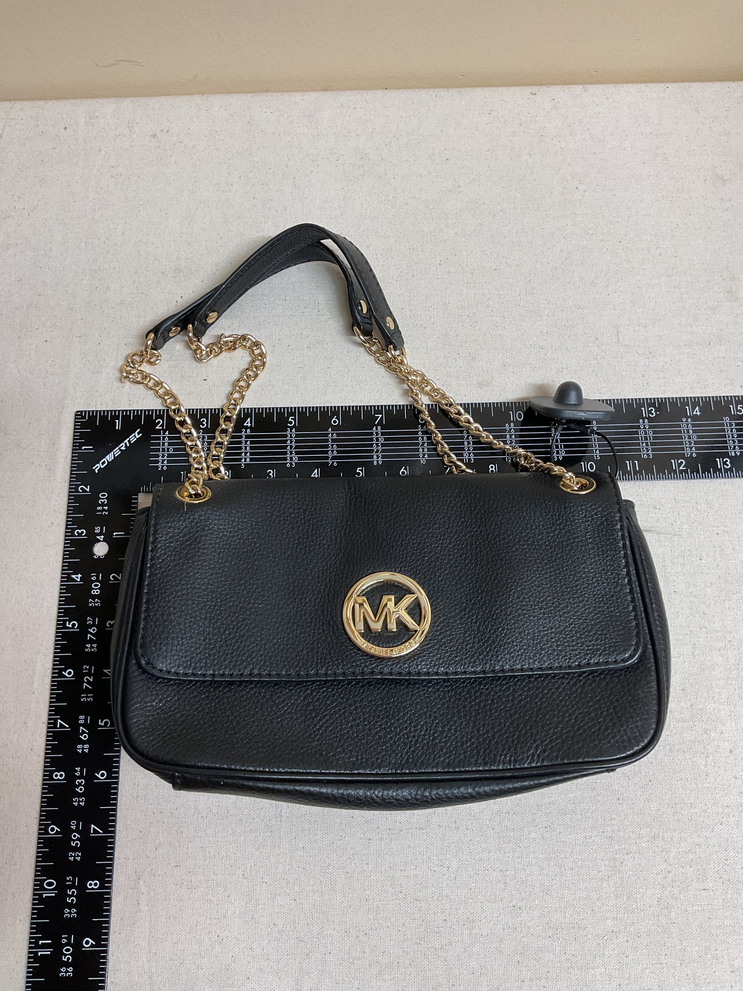 Handbag Designer By Michael Kors In Black & Gold, Size:Small