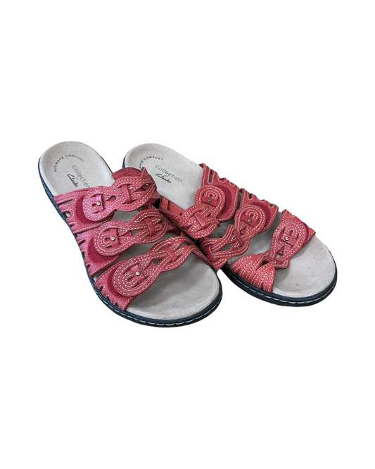 Sandals Flats By Clarks In Red, Size:7.5