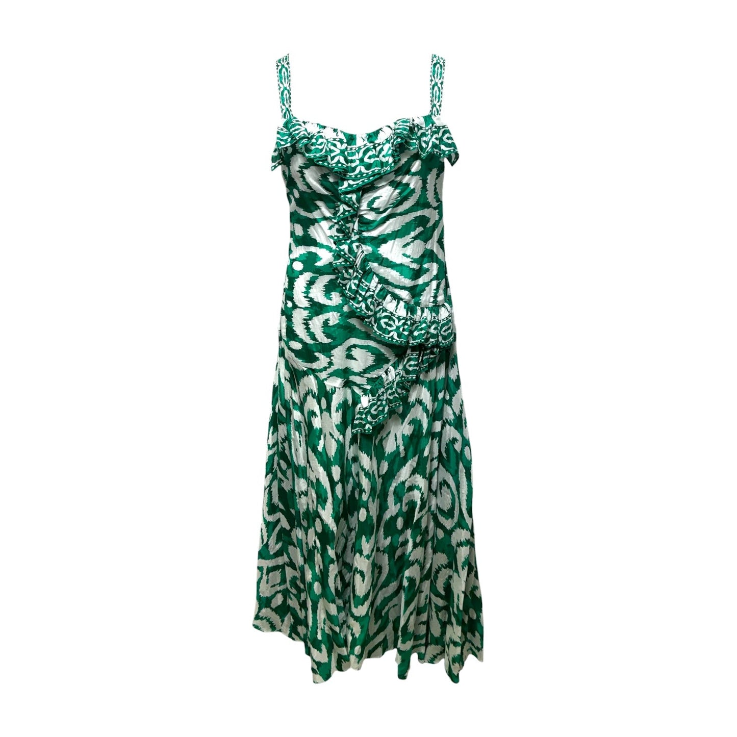 Tropical Getaway Ruffle Maxi Dress  By Alex Marie In Green & White, Size: 16