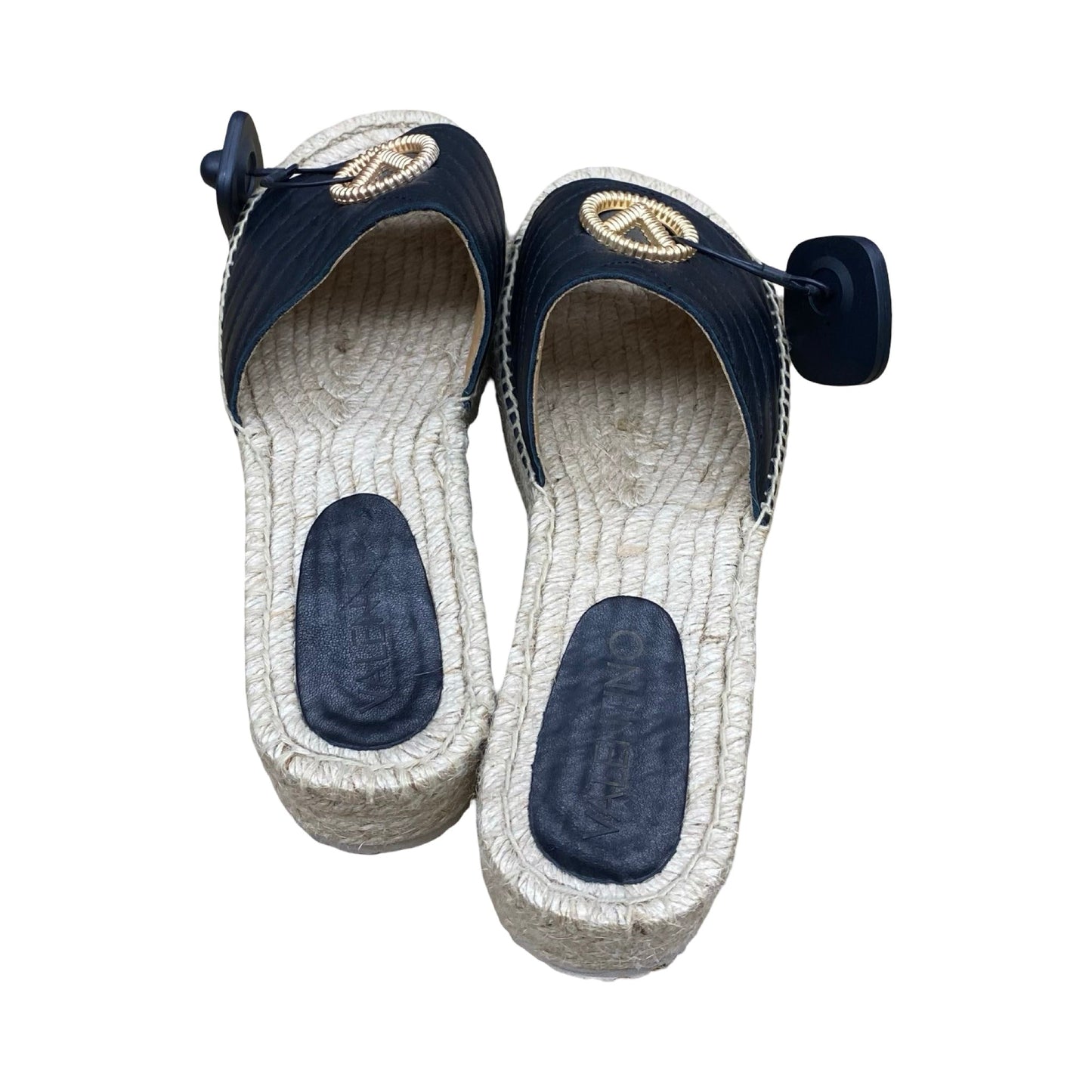Sandals Designer By Valentino-Mario In Black & Gold, Size:10
