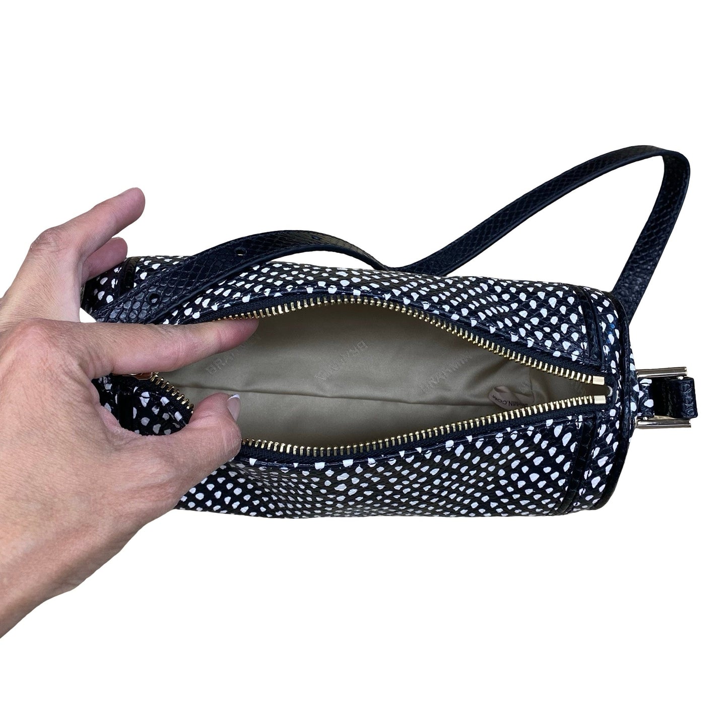 Handbag Designer By Brahmin In Black & White, Size:Small