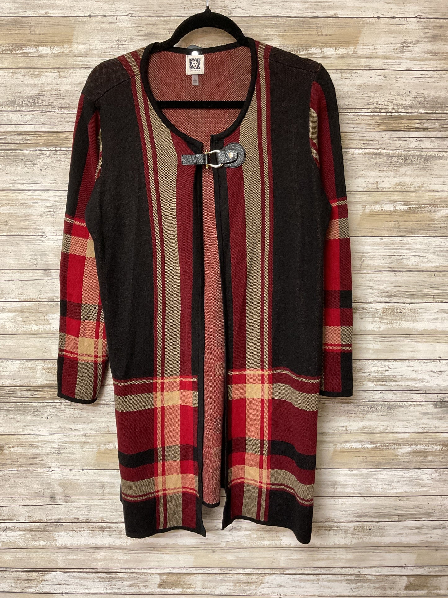 Cardigan By Anne Klein In Black & Red, Size:L