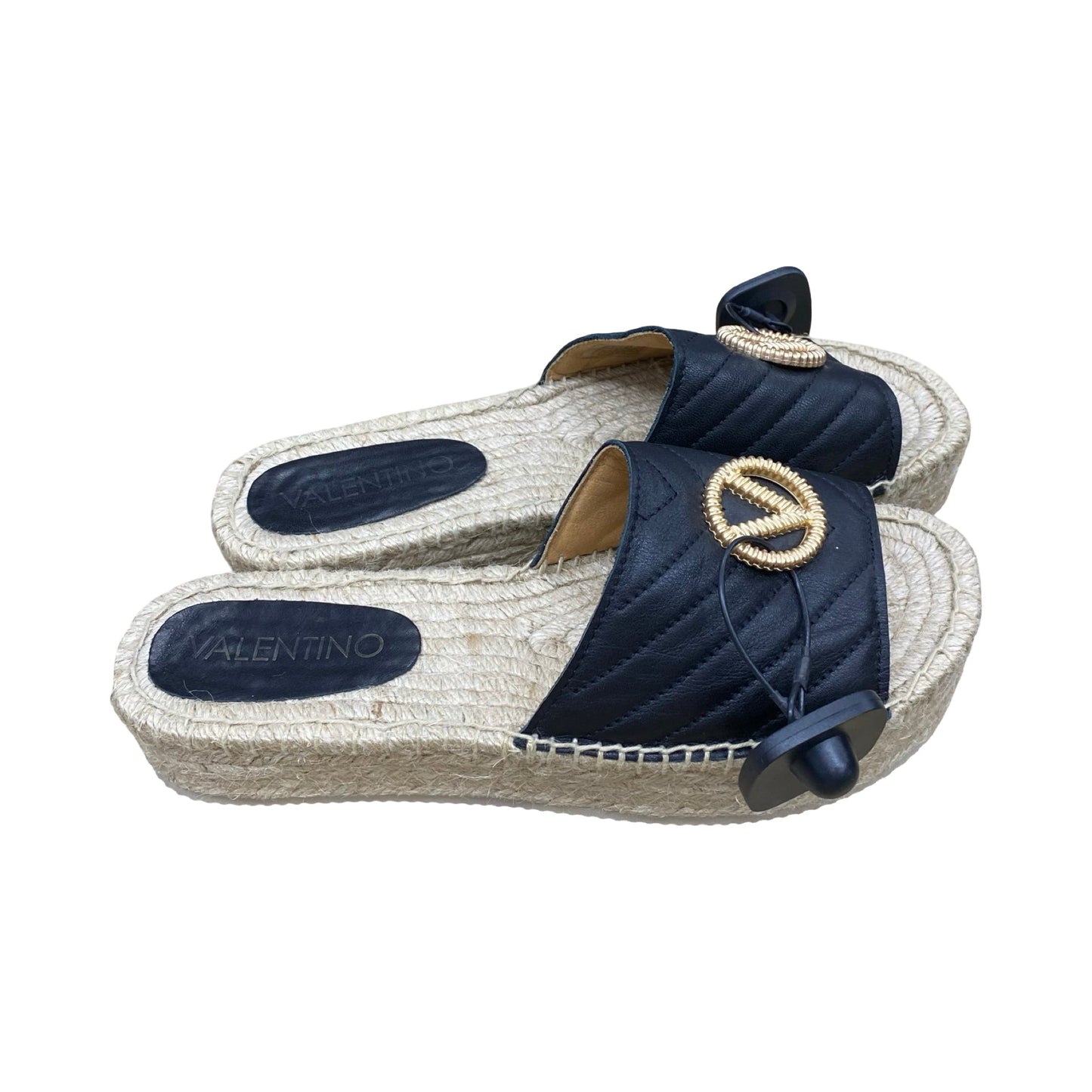 Sandals Designer By Valentino-Mario In Black & Gold, Size:10