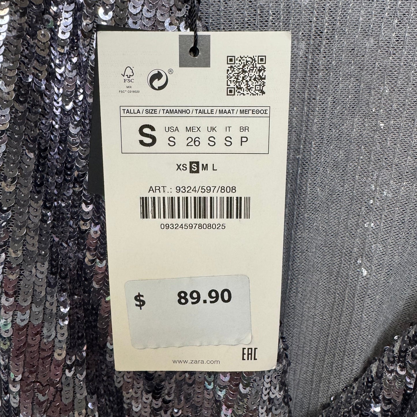 Sequin Maxi Dress By Zara In Silver, Size: S