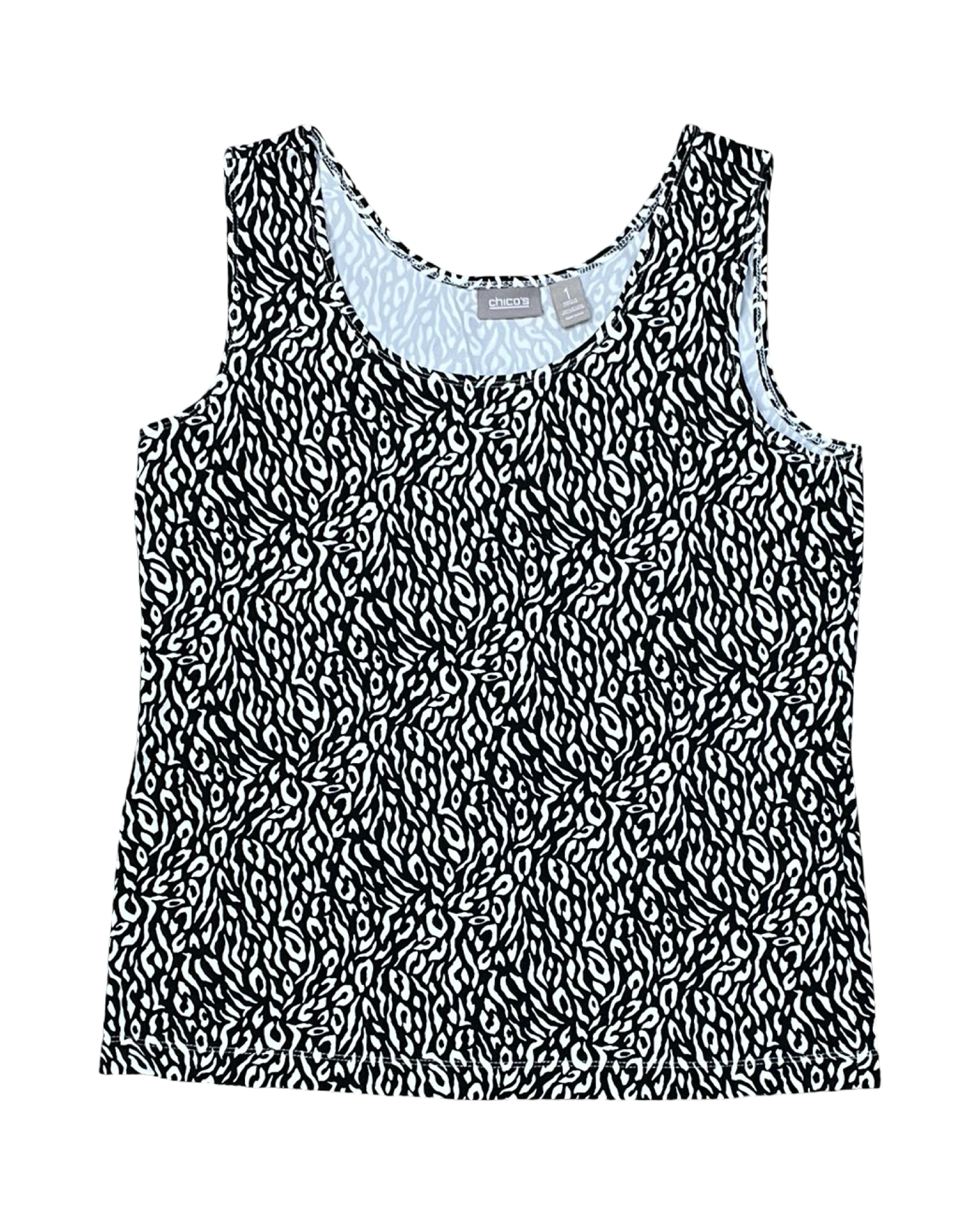 Top Sleeveless By Chicos In Black & White, Size:M