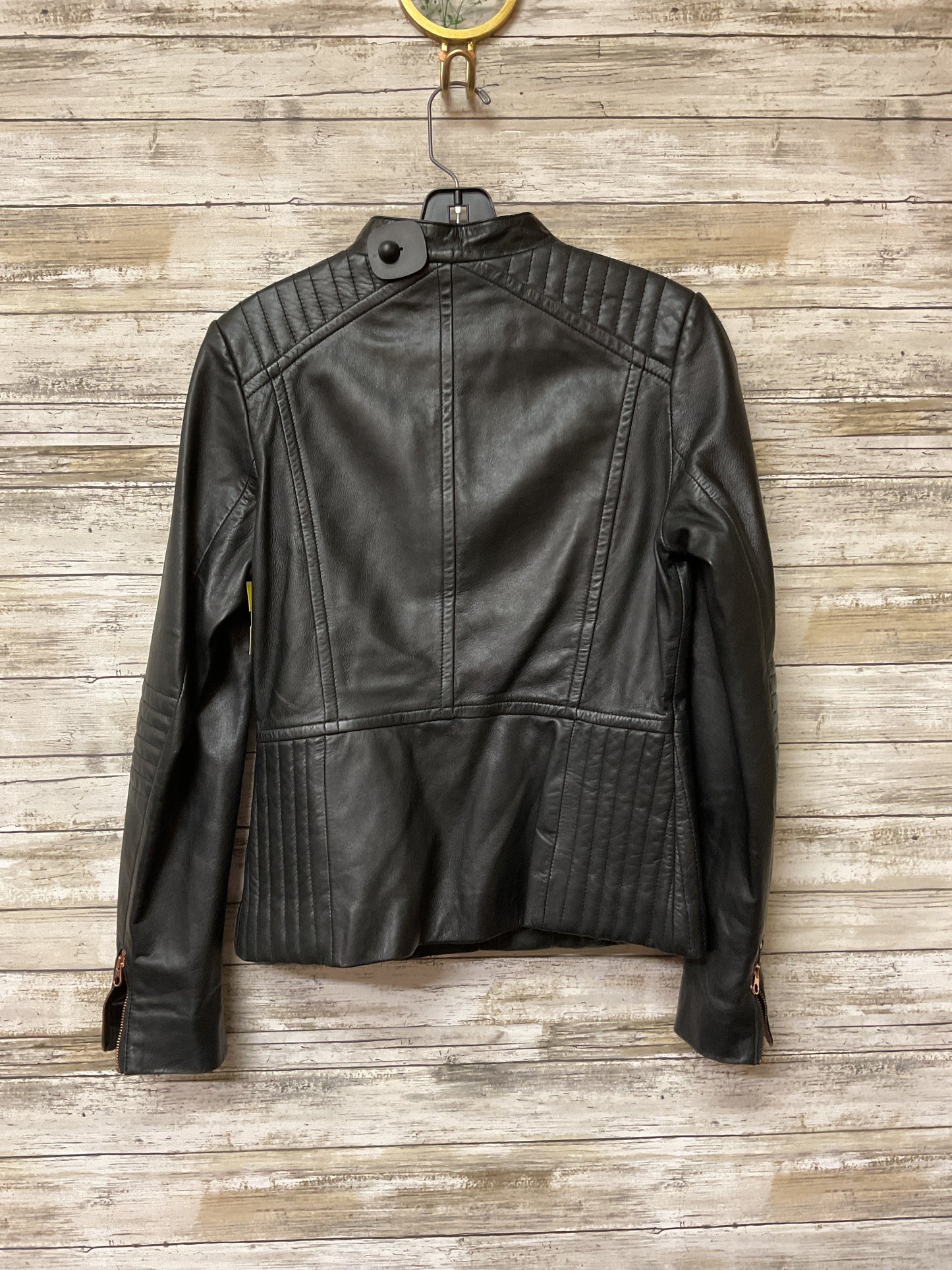 Jacket Leather By Ted Baker In Black, Size:2