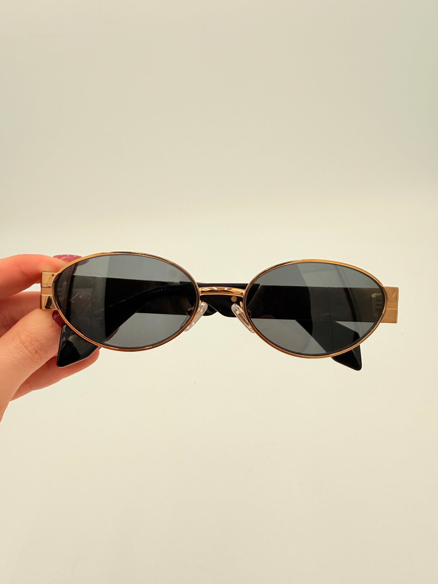 Sunglasses Luxury Designer By Versace In Black & Gold, Size: