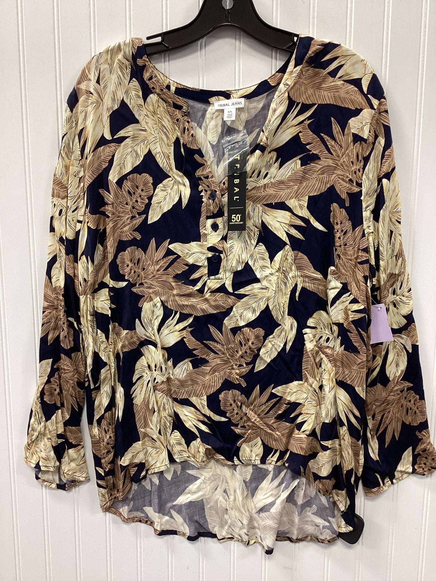 Top Ls By Tribal In Blue & Tan, Size:L