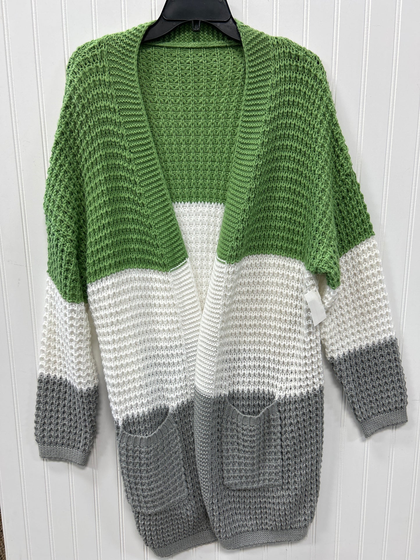 Sweater Cardigan By Clothes Mentor In Green & White, Size:L