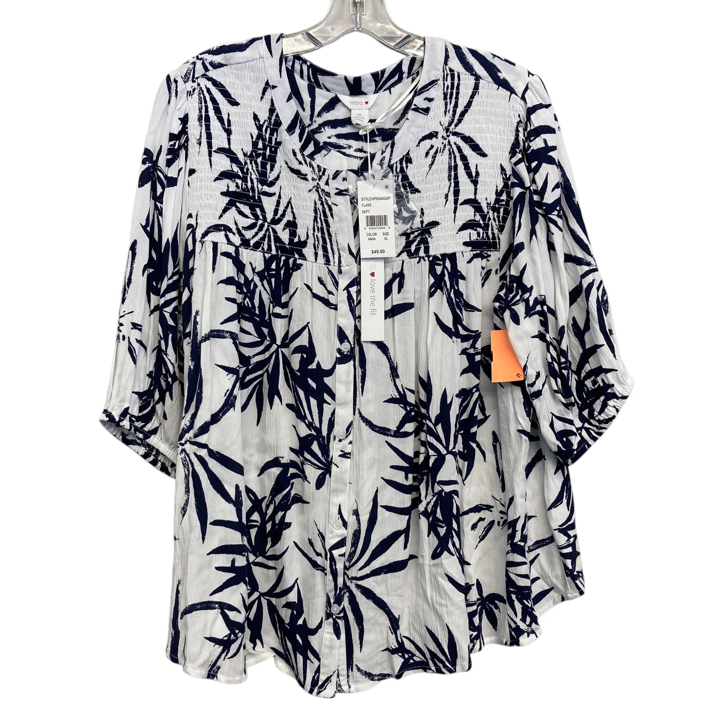 Top 3/4 Sleeve By Intro In Blue & White, Size:Xl