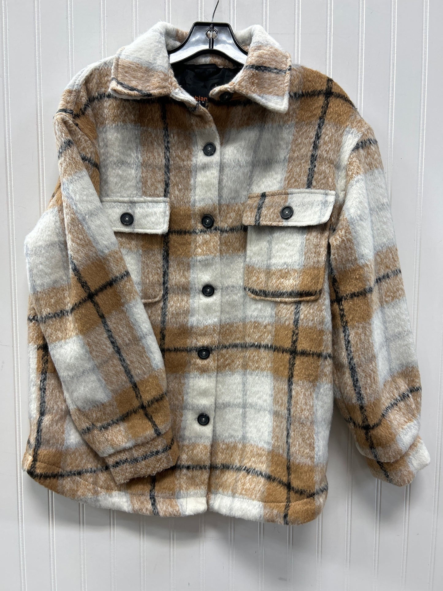 Jacket Fleece By Ambiance Apparel In Tan & White, Size:M