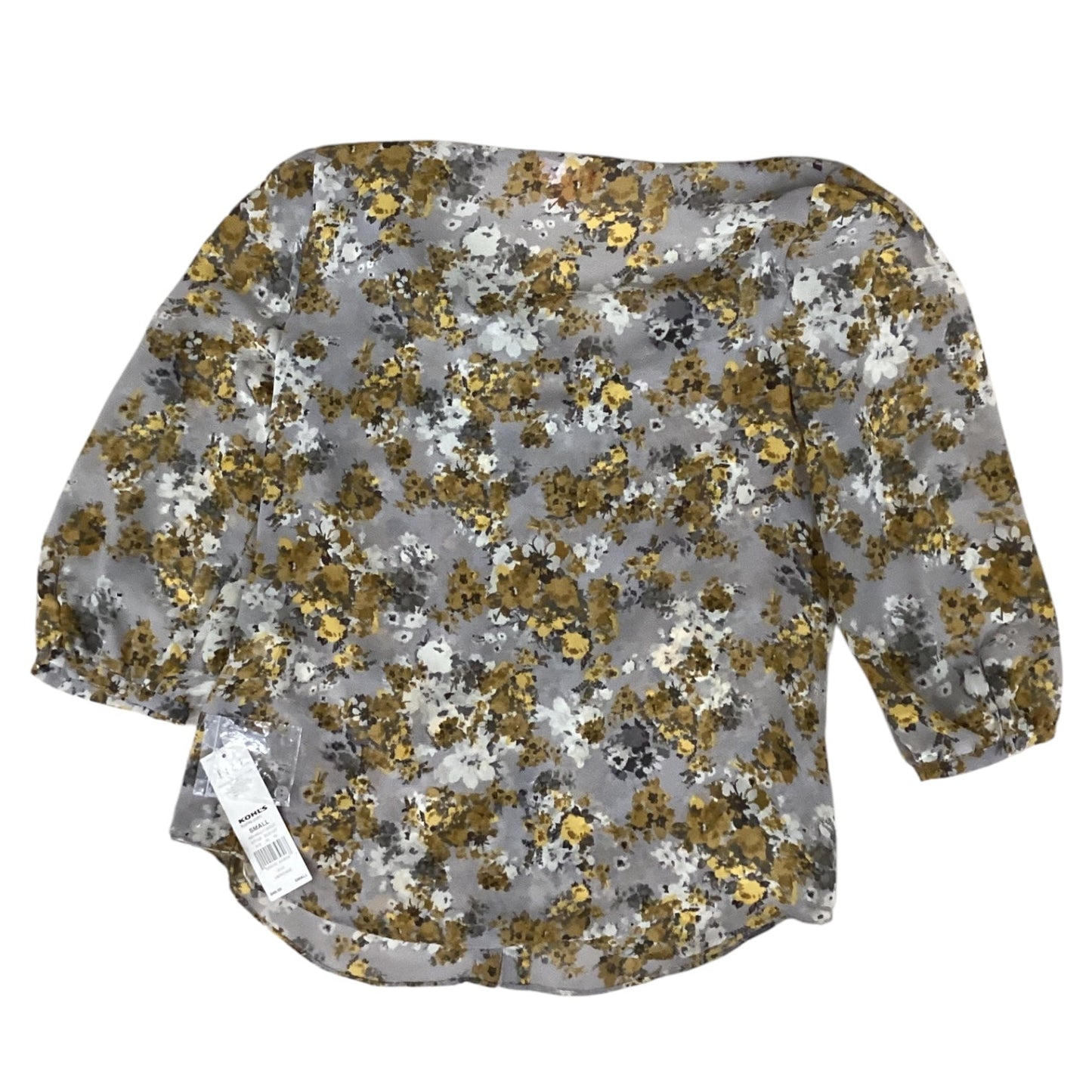 Top 3/4 Sleeve By Elle In Grey & Yellow, Size:S