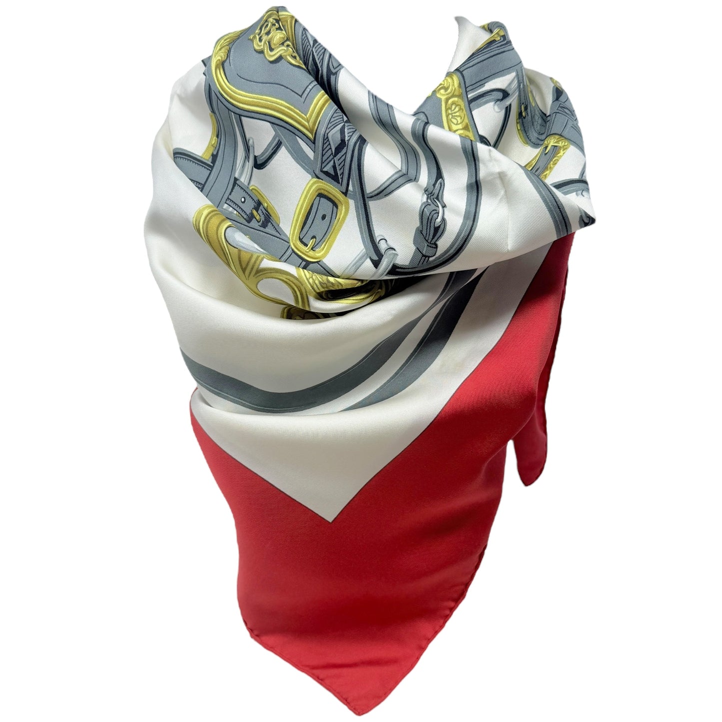 Brides de Gala 90 cm Silk Scarf by artist Hugo Grygkar Luxury Designer By Hermes In Red