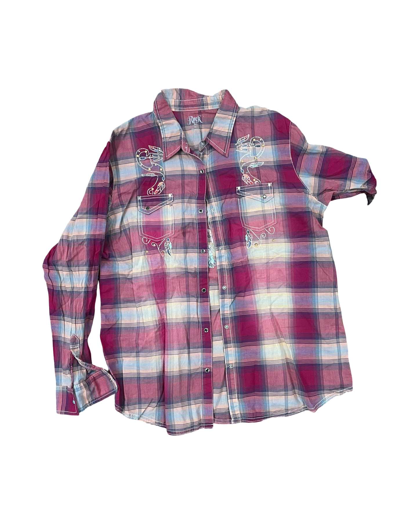 Blouse Ls By Wrangler In Pink, Size:1X