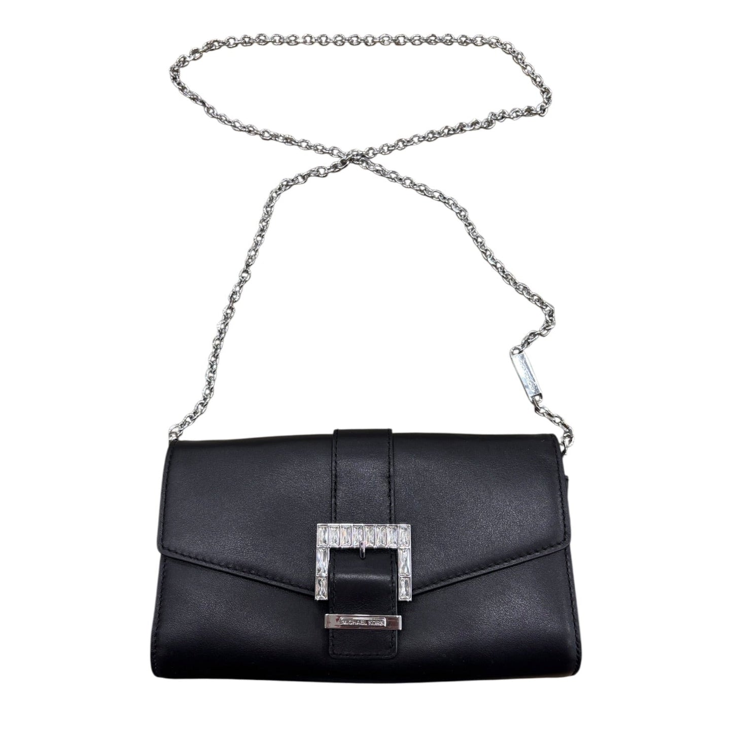 Crossbody Designer By Michael Kors In Black & Silver, Size:Small