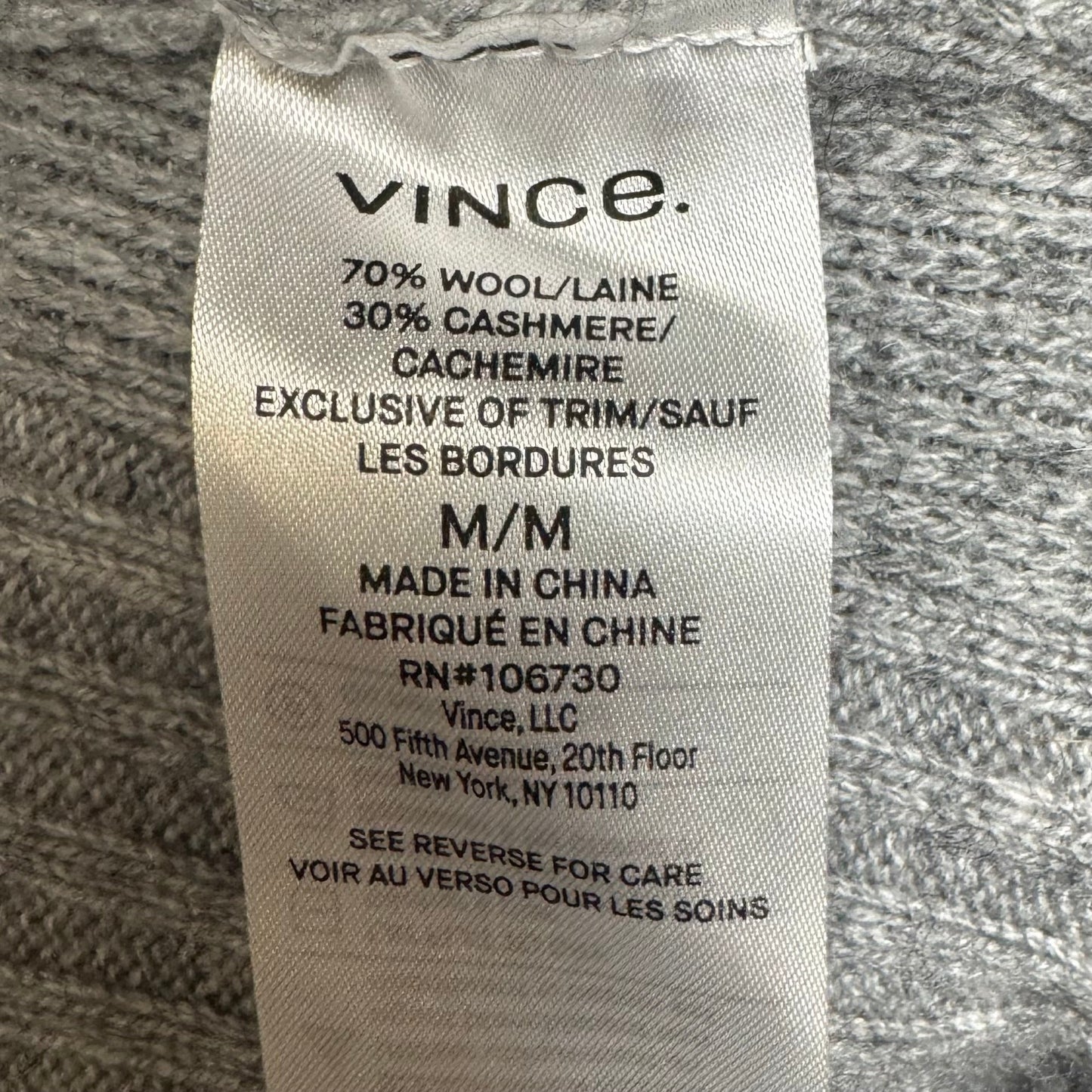 Ribbed Wool & Cashmere Split Panel Cardigan By Vince In Grey, Size: M