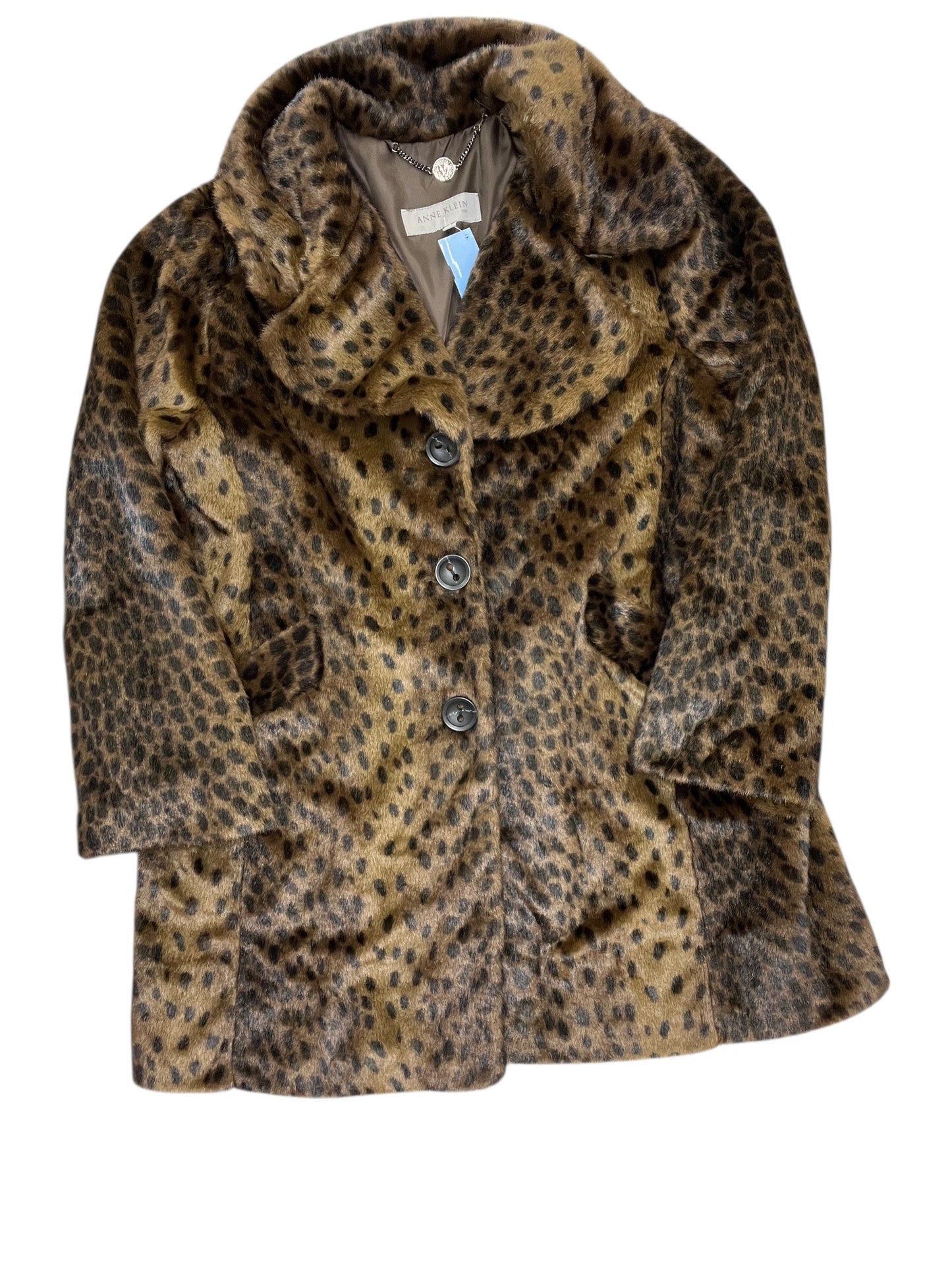 Coat Faux Fur & Sherpa By Anne Klein In Brown, Size:L