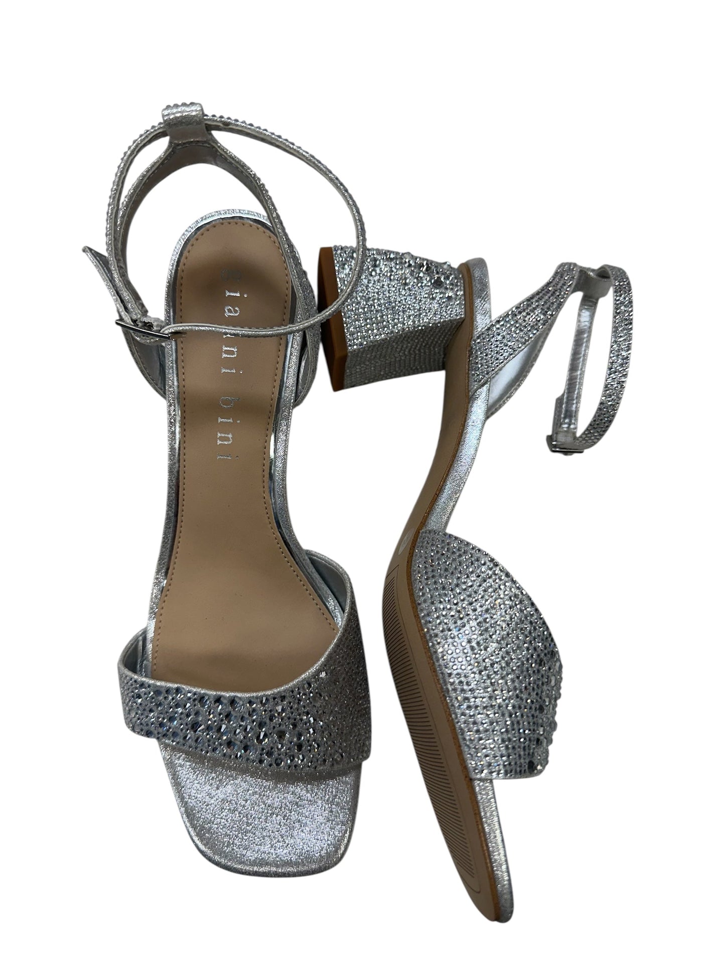 Sandals Heels Block By Gianni Bini In Silver, Size:10